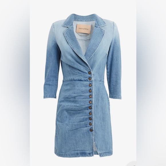 Retrofete Dresses & Skirts - Retrofete Washed Light Blue Denim Button-Front Mini Dress